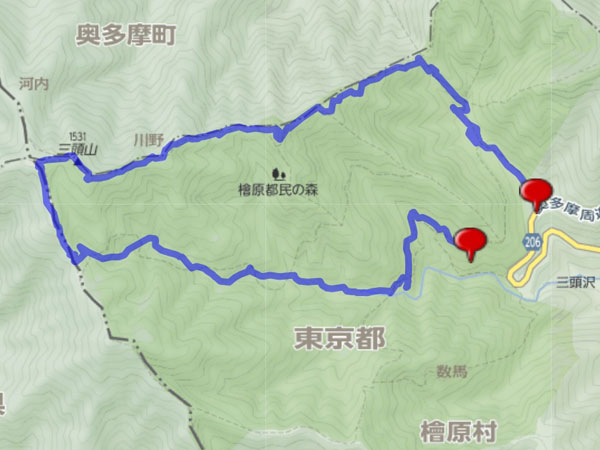 三頭山 map