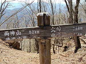 両神山まで200mの標識